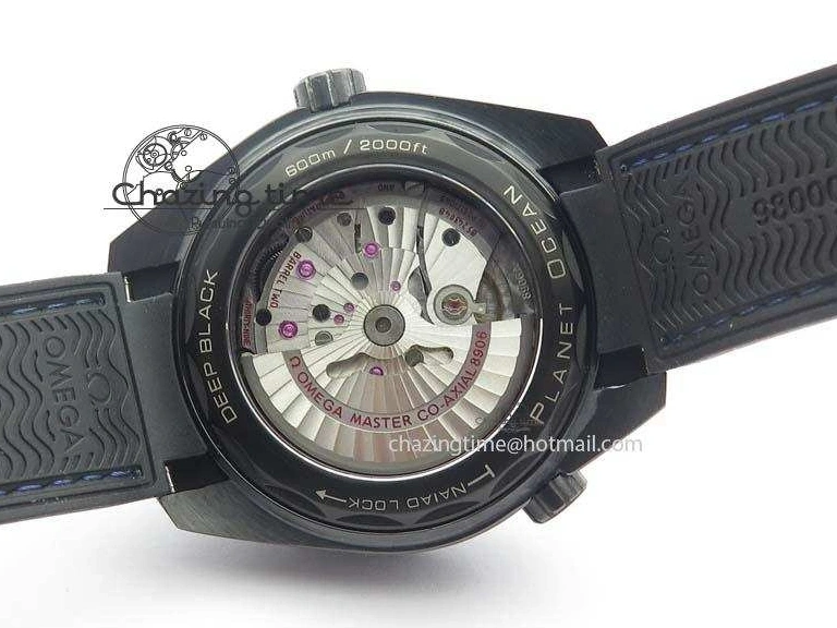 0428 Unique Planet Ocean 45mm Real Ceramic Blue BP-Maker Best Edition Black Dial On Nylon Rubber Strap A 8184